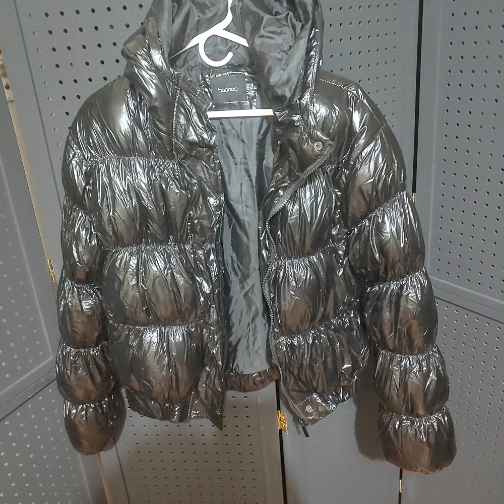 Boohoo Glossy Black Quilted Jacket